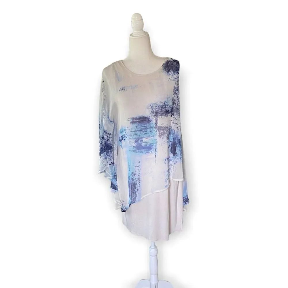 by Halston White Blue Asymmetrical Dress One Shoulder SZ M